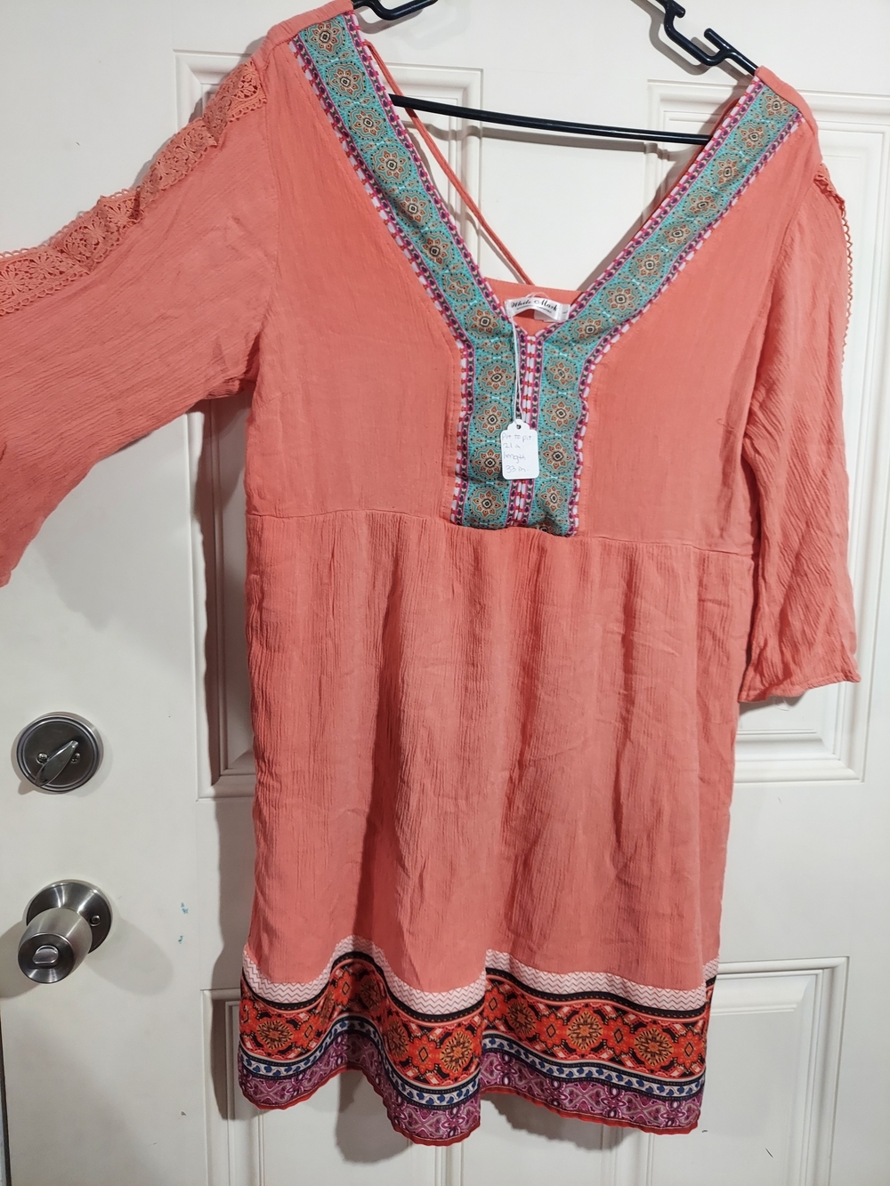 White Mark Boho Babydoll Embroidered Gabrielle Tunic Dress